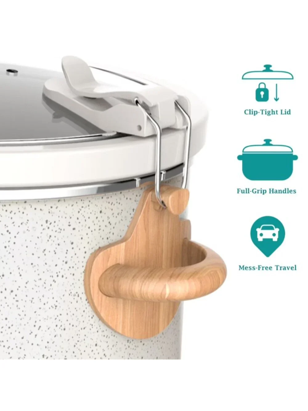 The Woman Pioneer Linen Locking Lid Clips 6-Quart Portable Speckle Slow Cooker